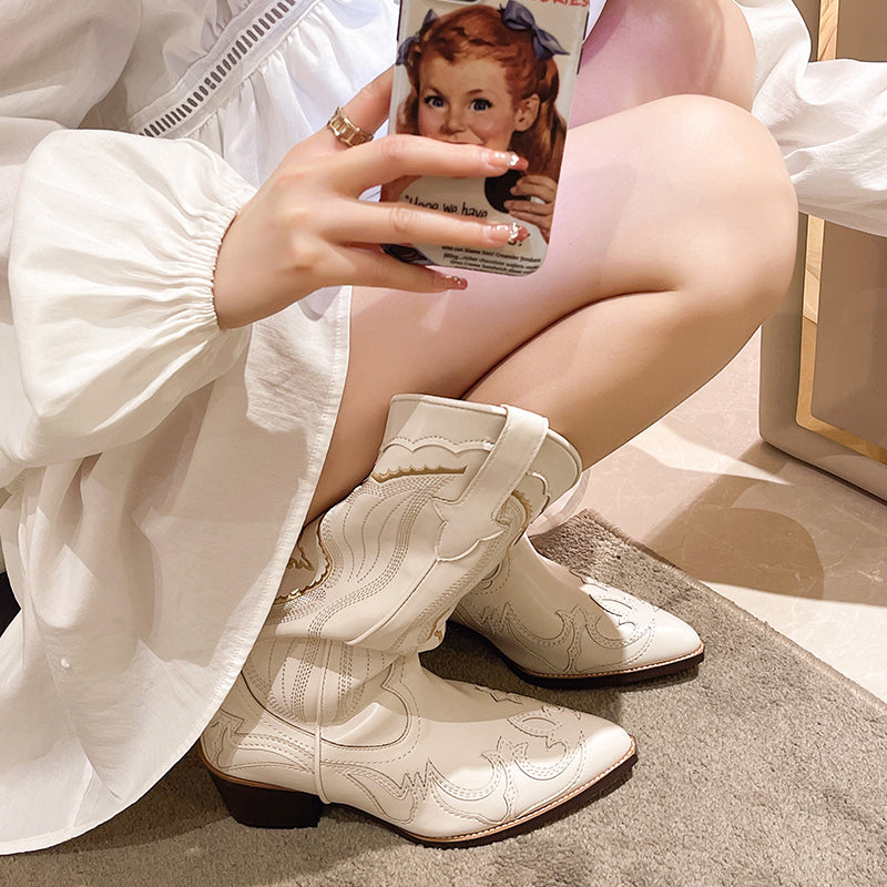 Sophia - Elegant Embroidered Leather Western Boots for Women