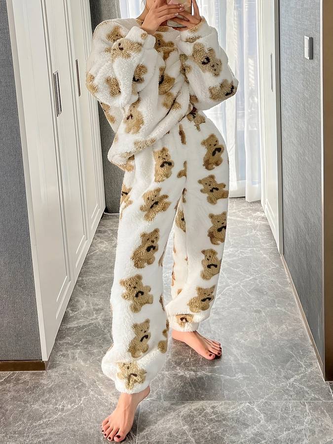 Danica - Cozy White Bear Print Loungewear Set for Women