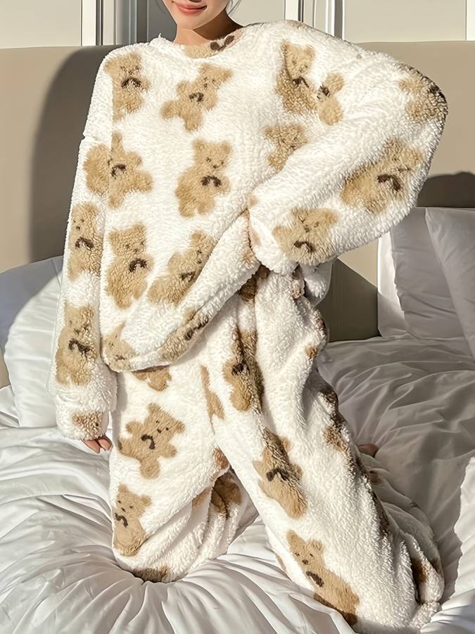 Danica - Cozy White Bear Print Loungewear Set for Women