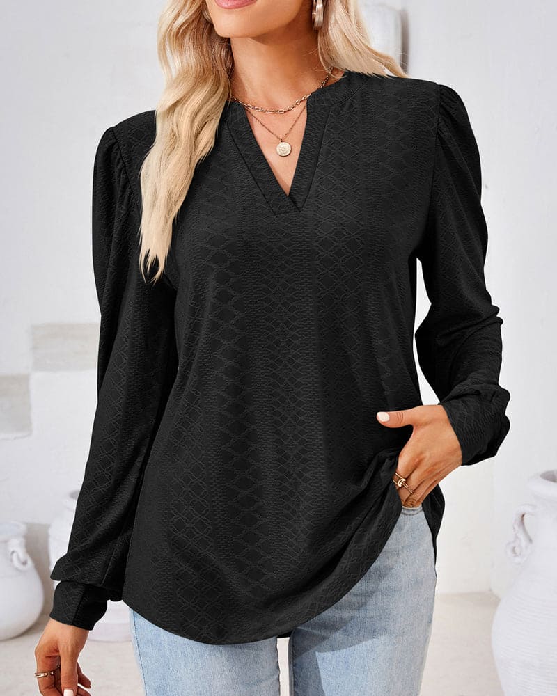 Amani - Elegant V-Neck Jacquard Top for a Trendy Autumn Look for Women
