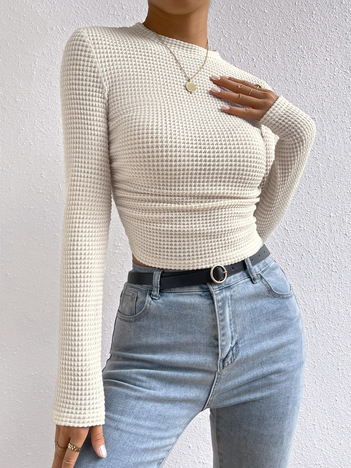 Monica - Stylish Casual Autumn T-Shirt with Round Neck and Long Sleeves for Women