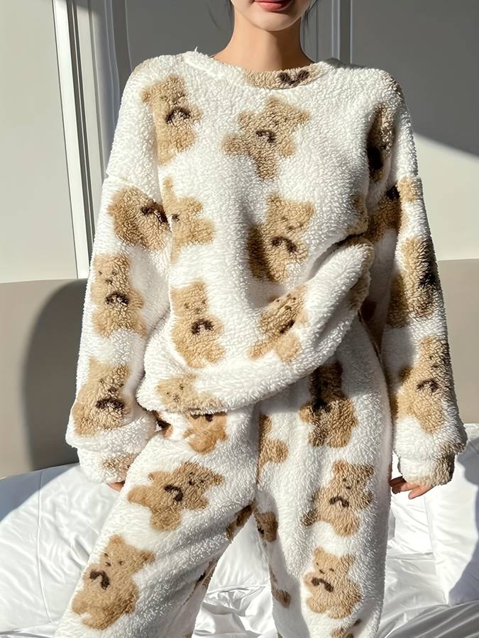 Danica - Cozy White Bear Print Loungewear Set for Women