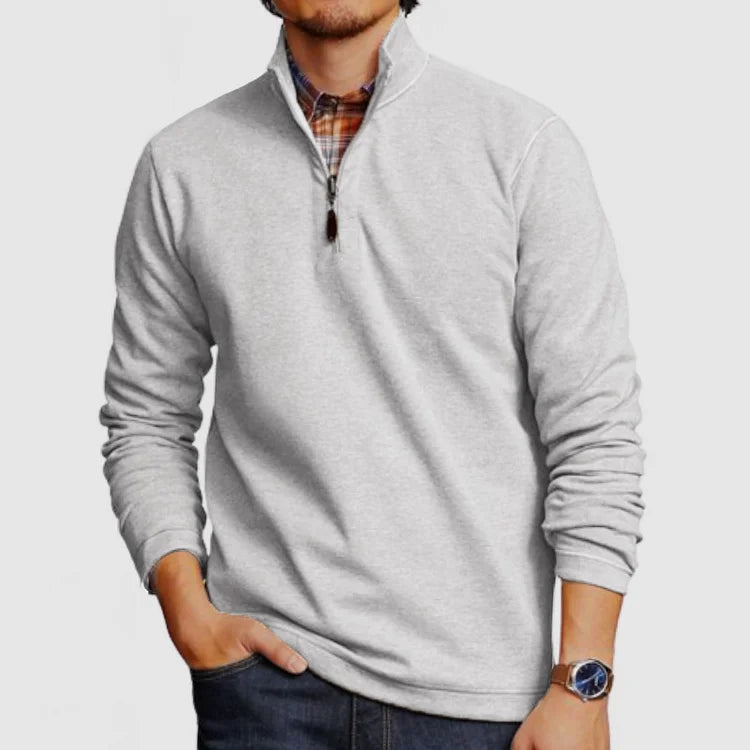 Men's Casual Zip Long Sleeve Cashmere Polo Shirt