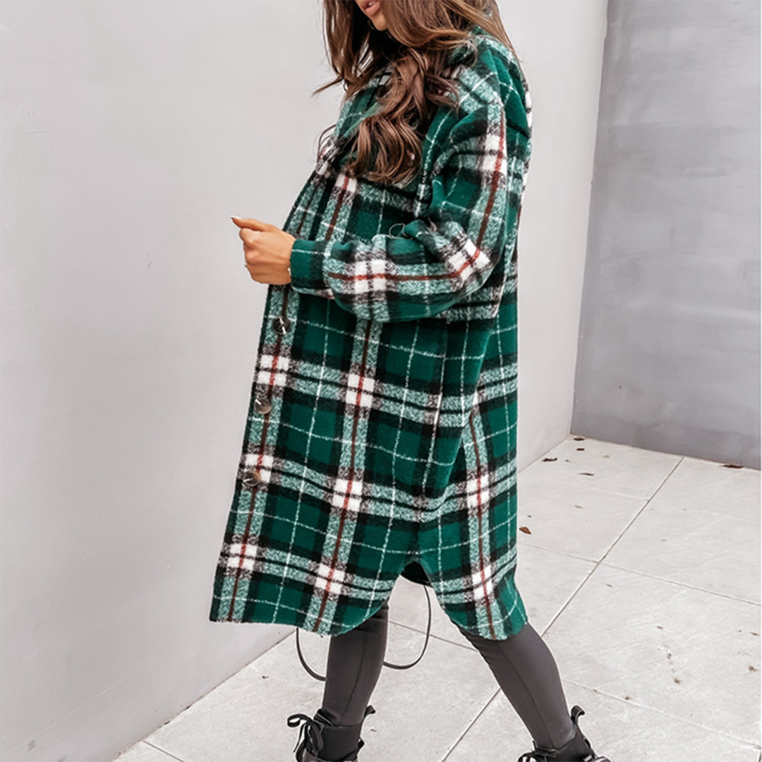 Stylish Checkered Long Jacket for Women - AOIFE