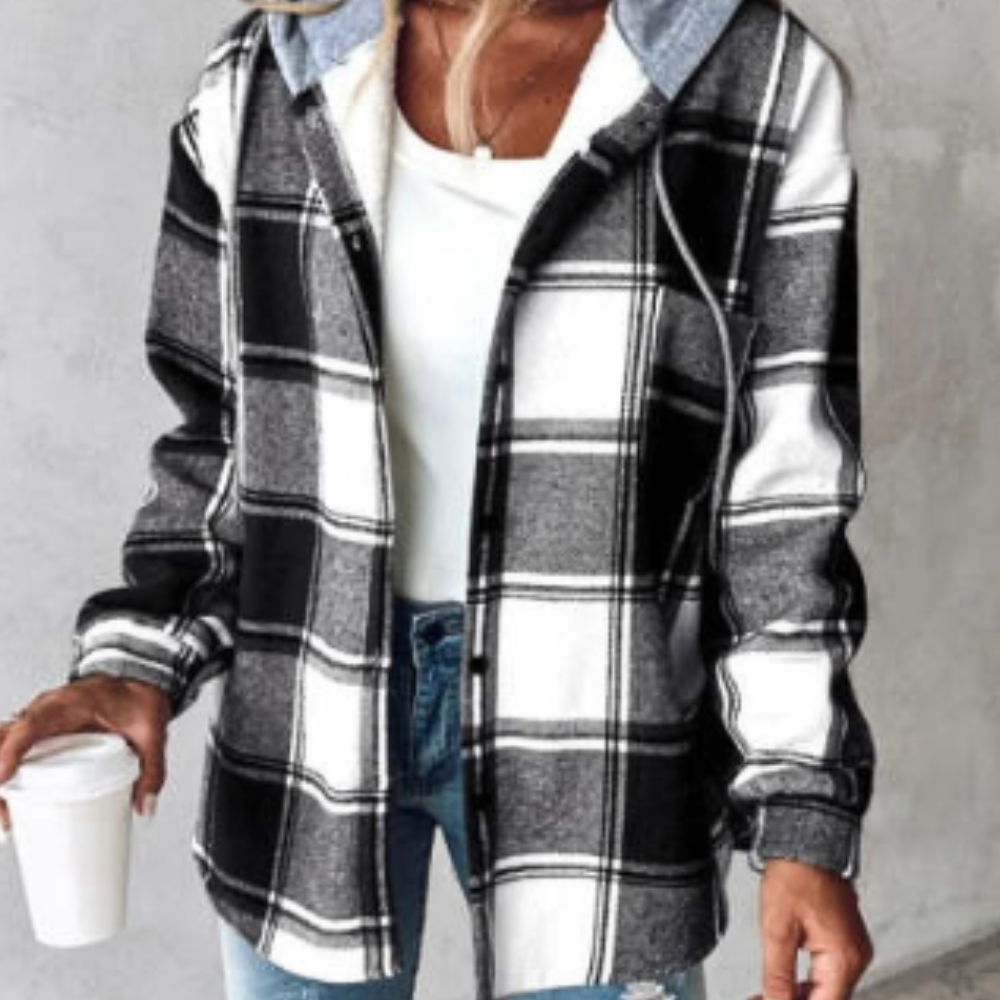 Zelina - Stylish and warm checked hooded jacket for women