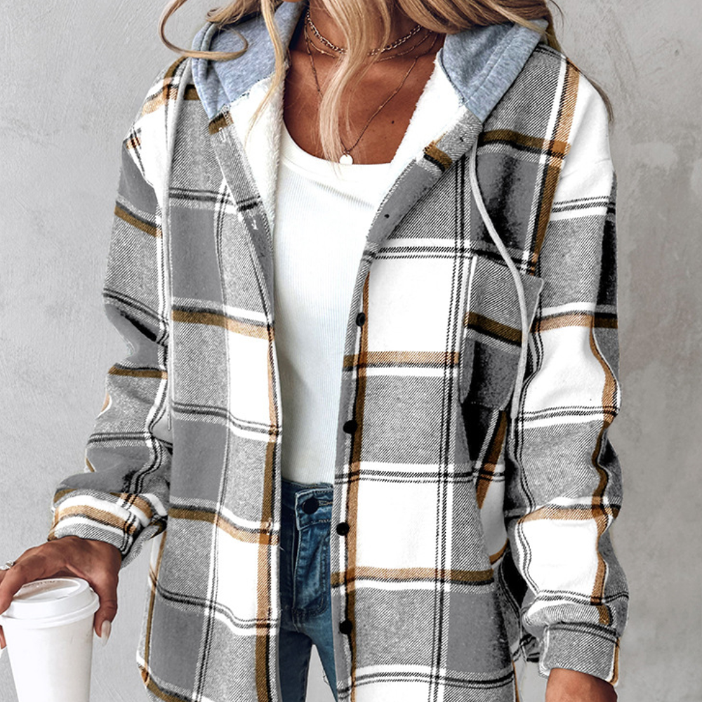 Zelina - Stylish and warm checked hooded jacket for women