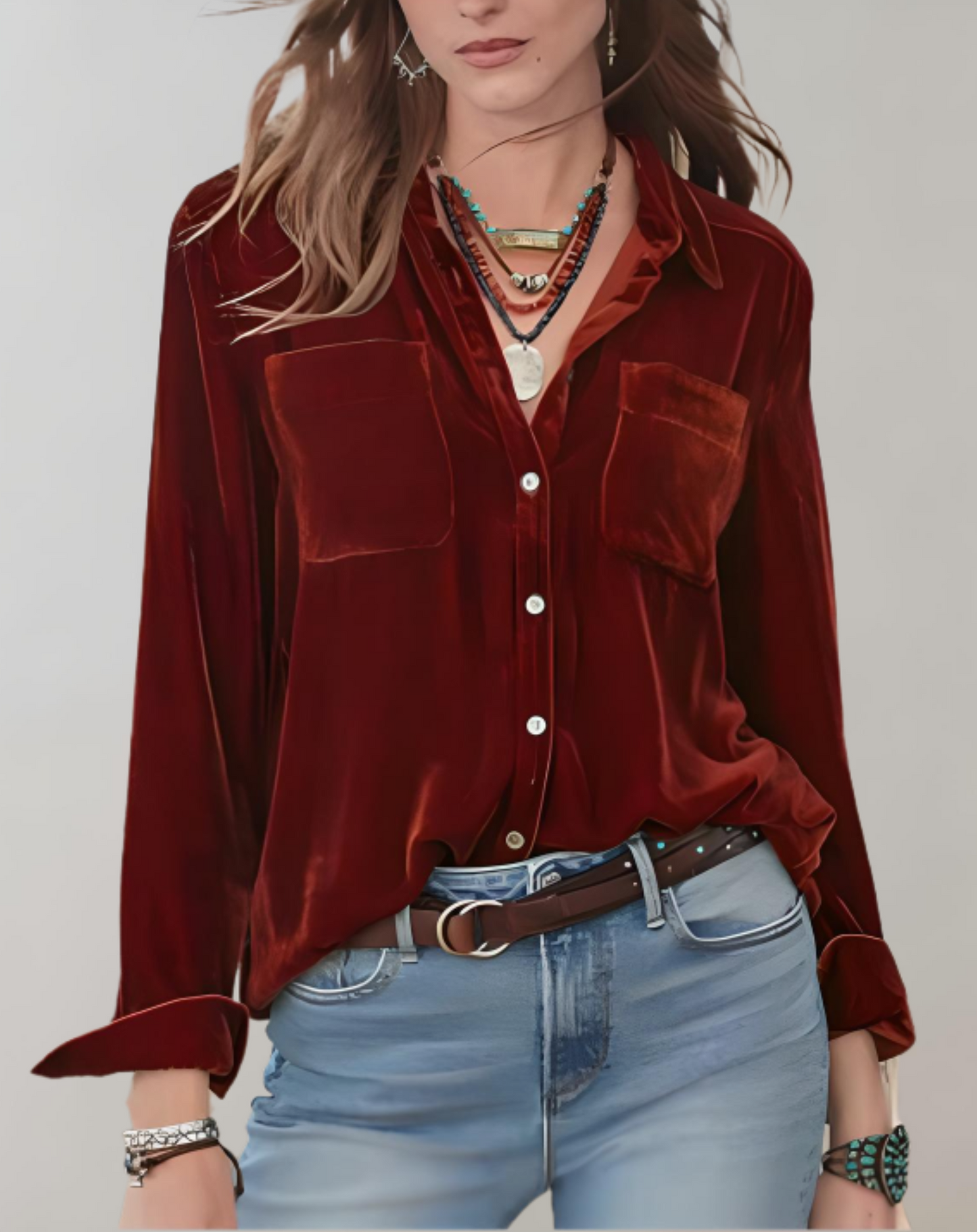 Sienna - Elegant Vintage Velvet Top with Buttons for a Stylish Autumn for Women