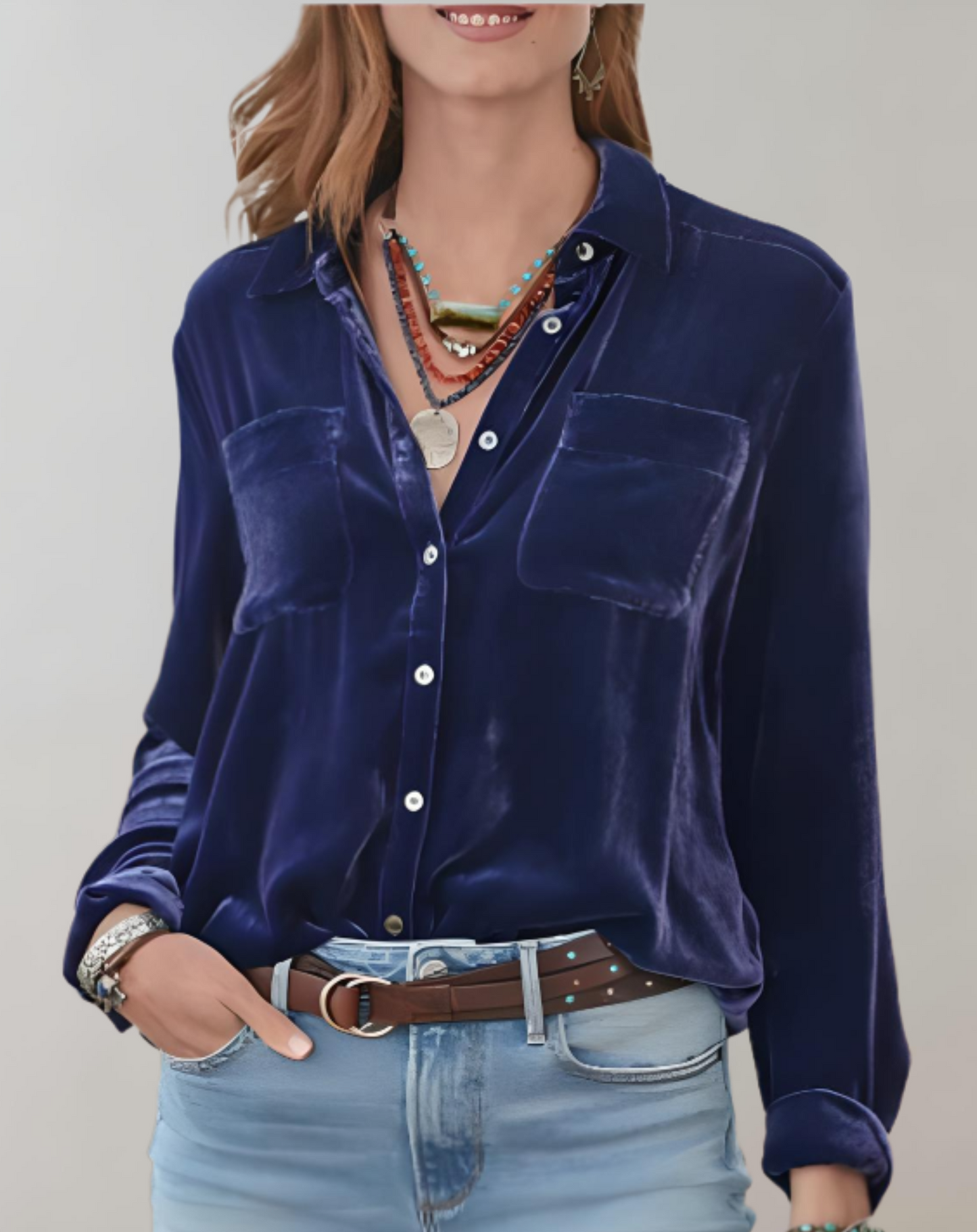 Sienna - Elegant Vintage Velvet Top with Buttons for a Stylish Autumn for Women