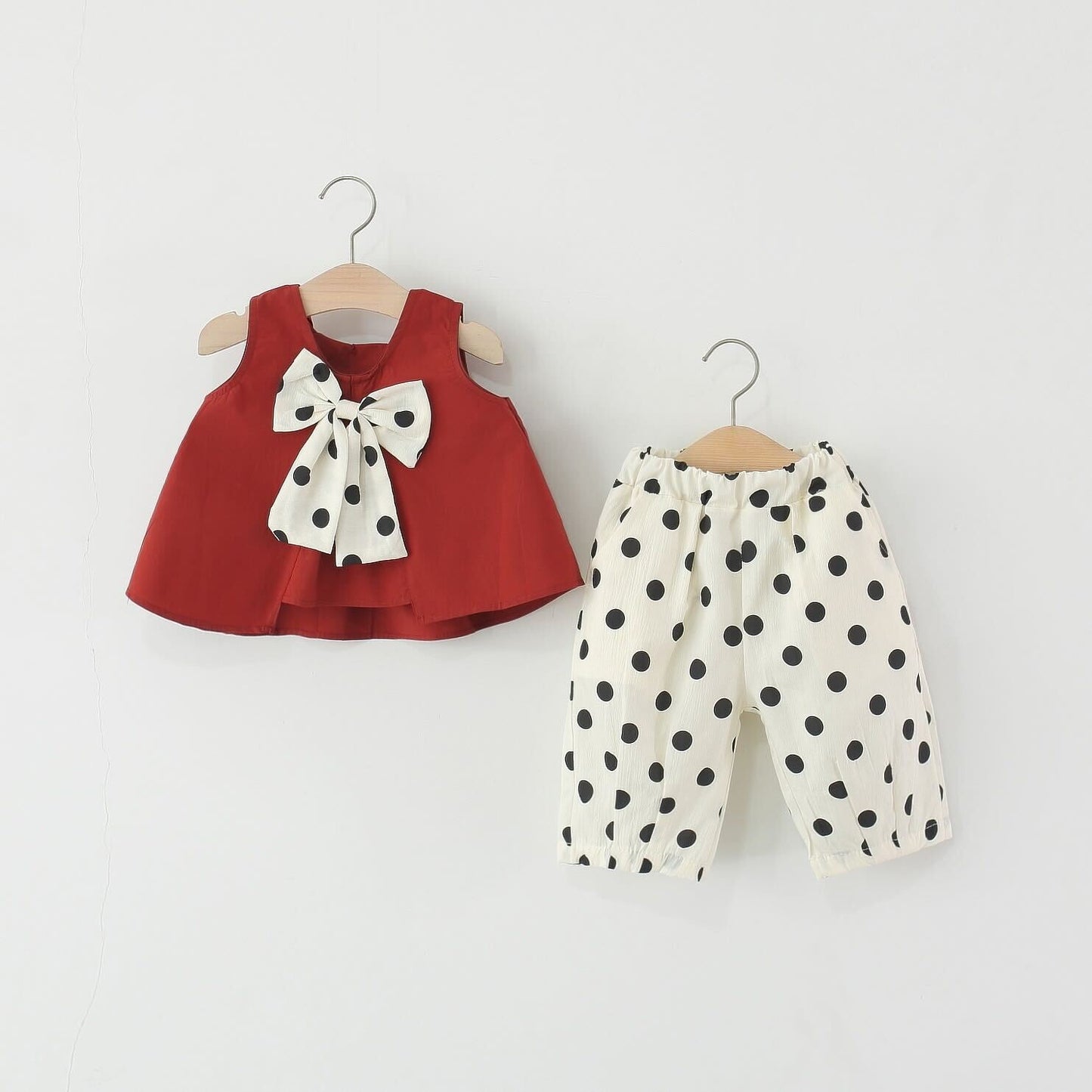 Bow top and polka dot pants set