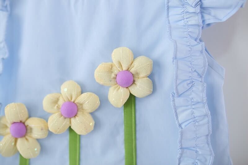 Ruffle three flower dress with hat