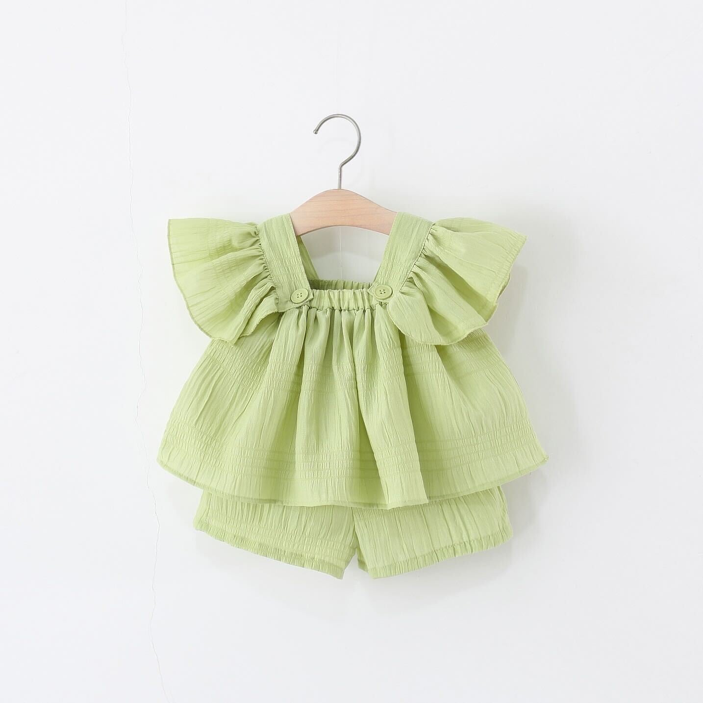 Crushed fabric shorts set