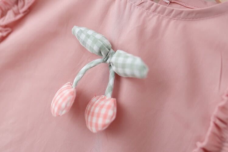 Ruffle cherry two tone dress with hat