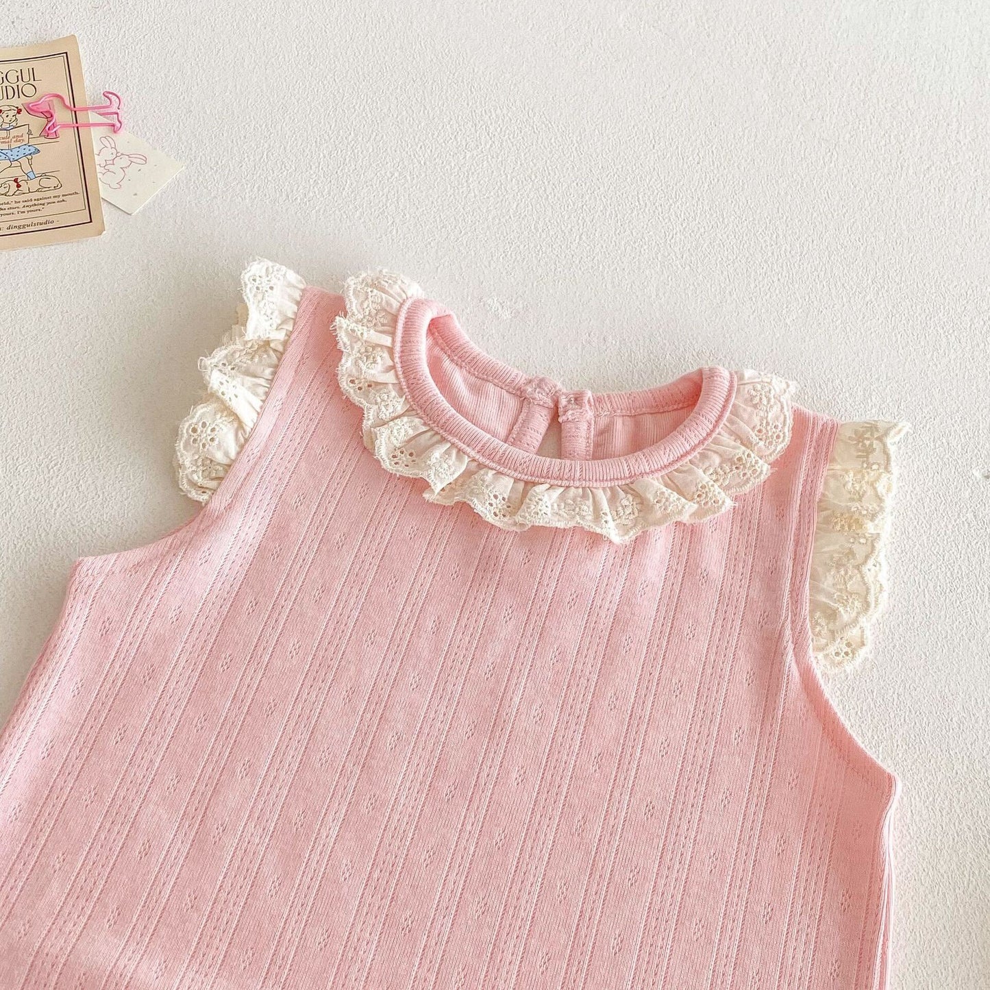 Lace tshirt and bear dungaree set