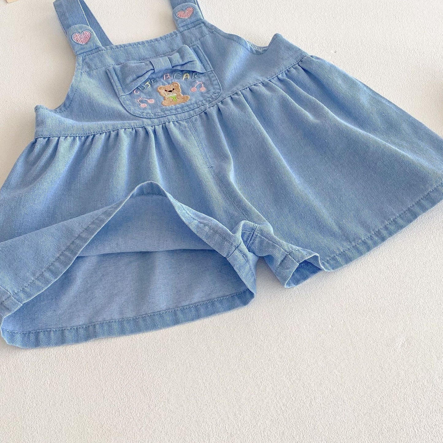 Lace tshirt and bear dungaree set