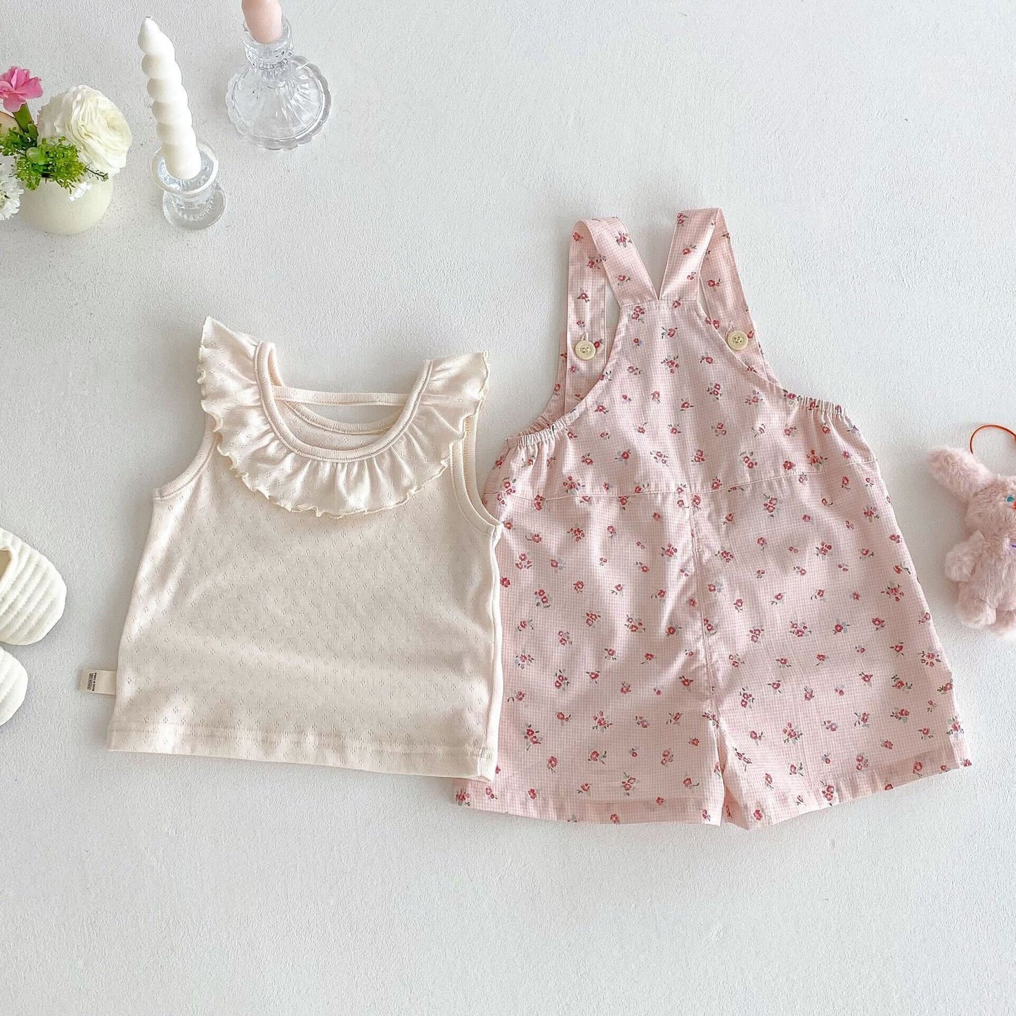 Floral checkered dungaree premium set