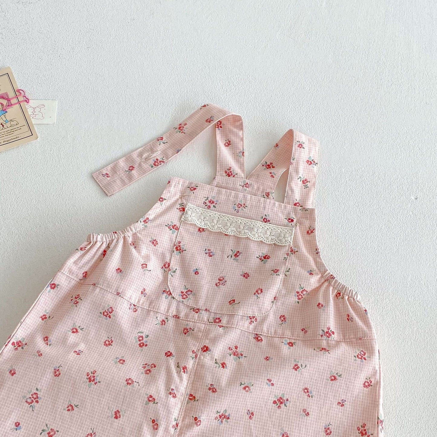 Floral checkered dungaree premium set