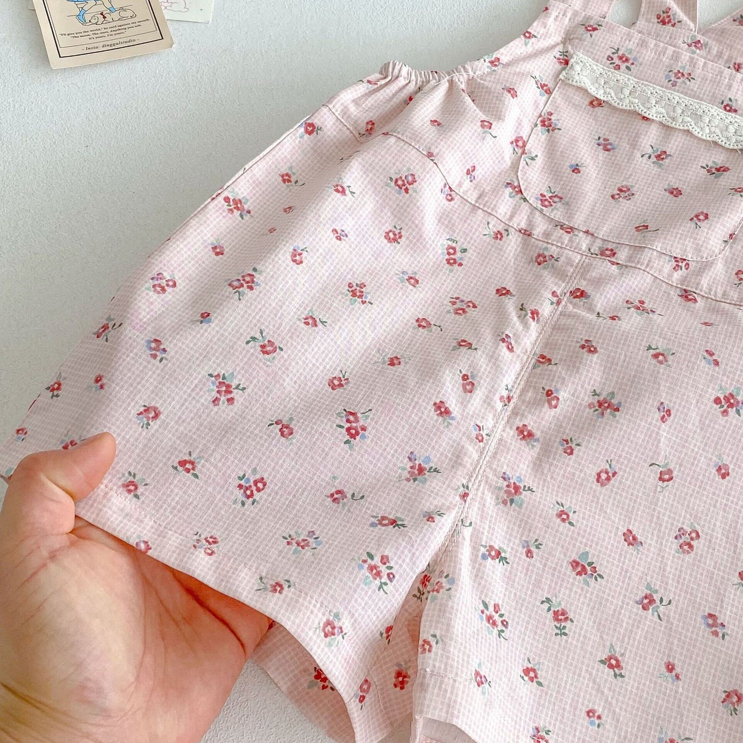 Floral checkered dungaree premium set