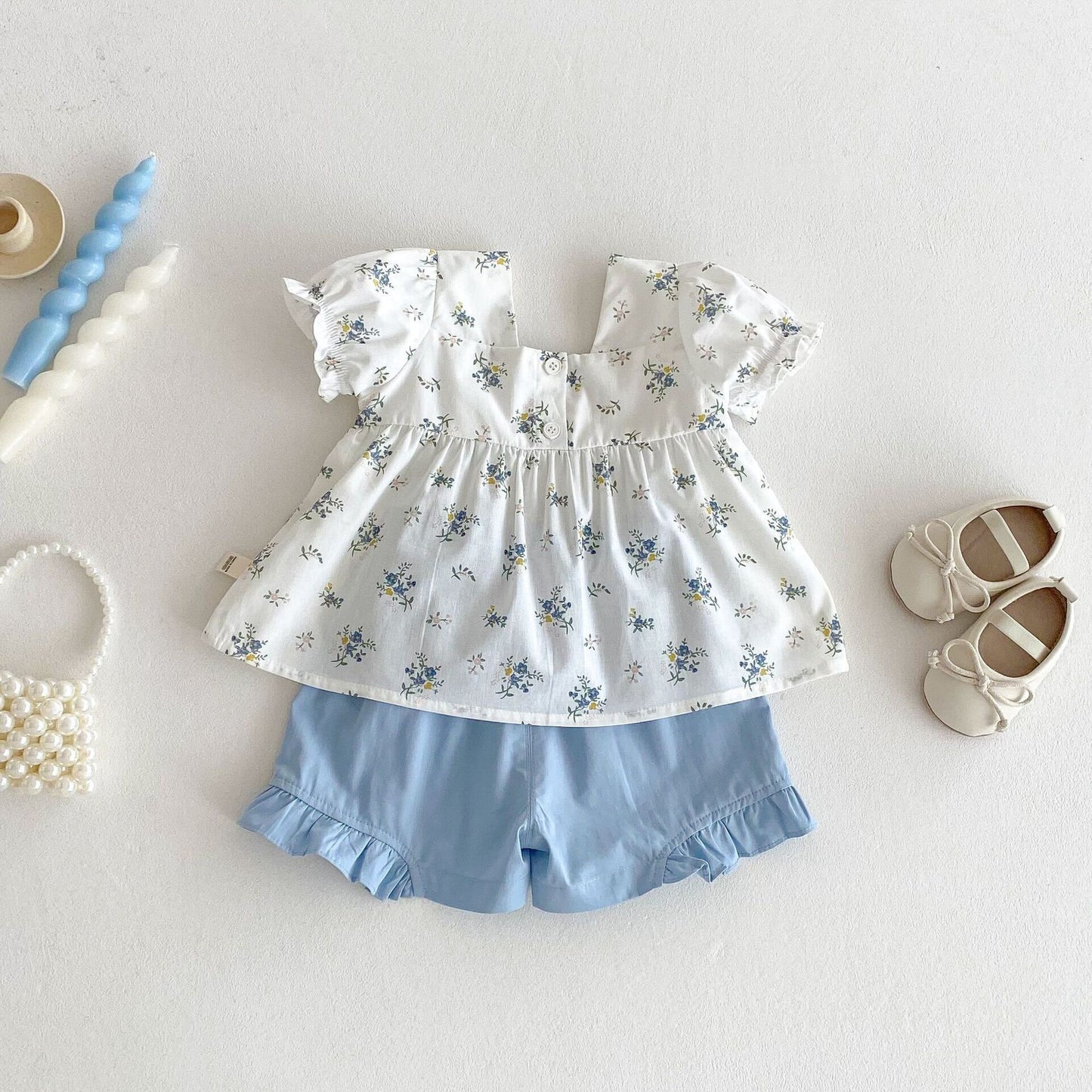 Floral gathered top and shorts set