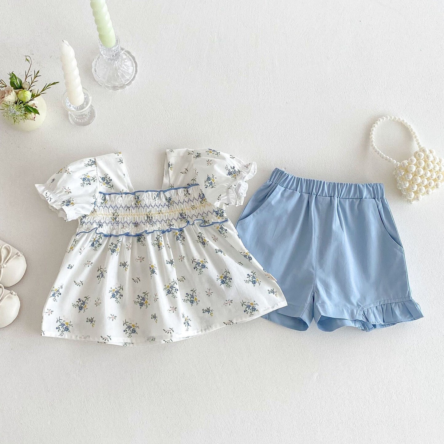 Floral gathered top and shorts set