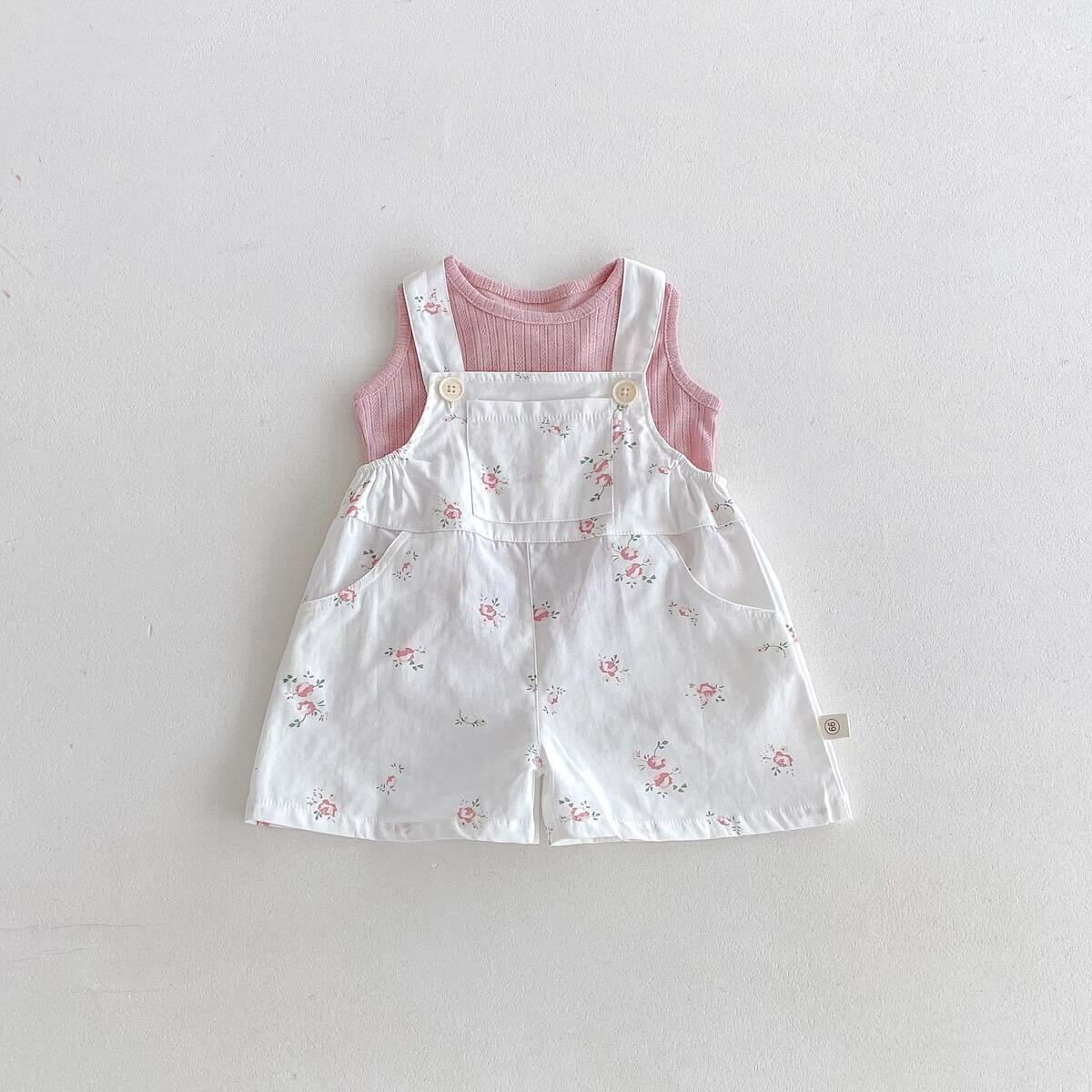 Flower printed dungaree set