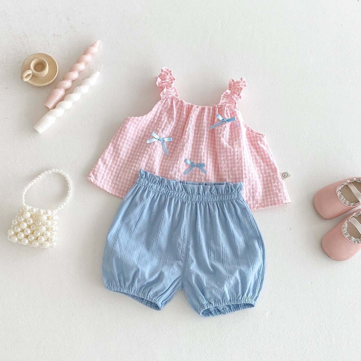 Checkered top and solid shorts set