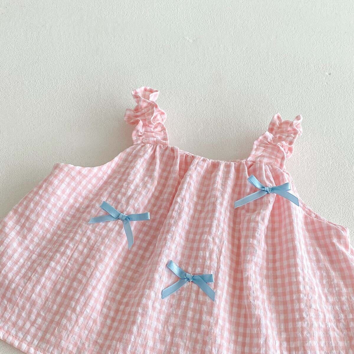Checkered top and solid shorts set