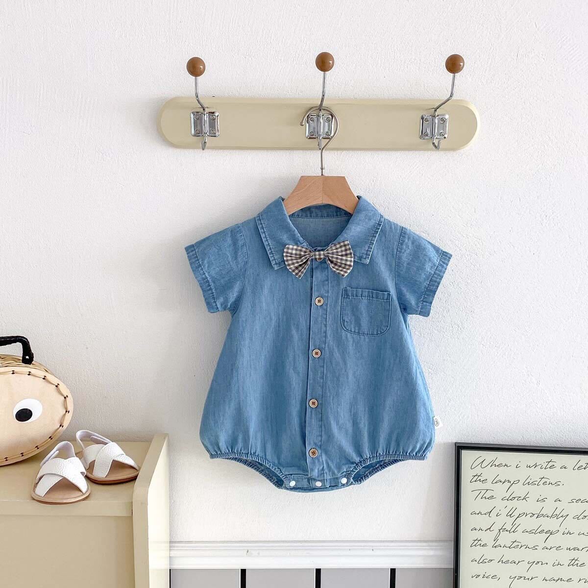 Bow made denim romper