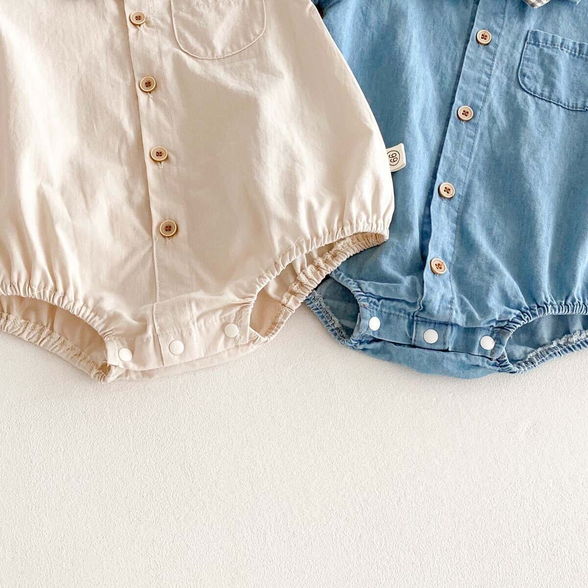 Bow made denim romper