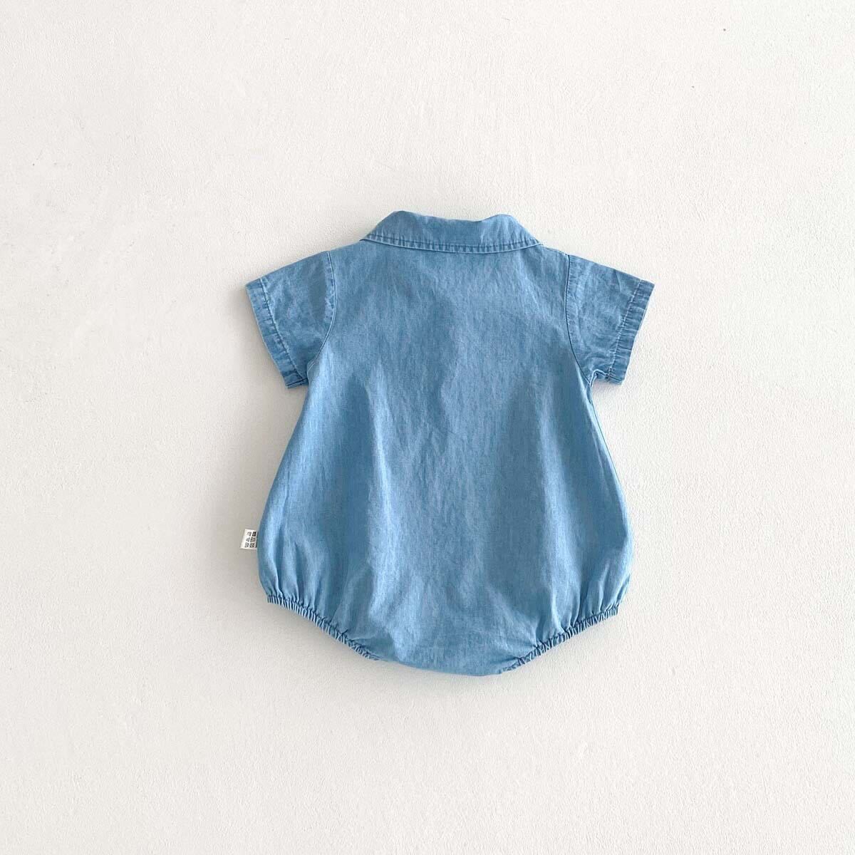 Bow made denim romper