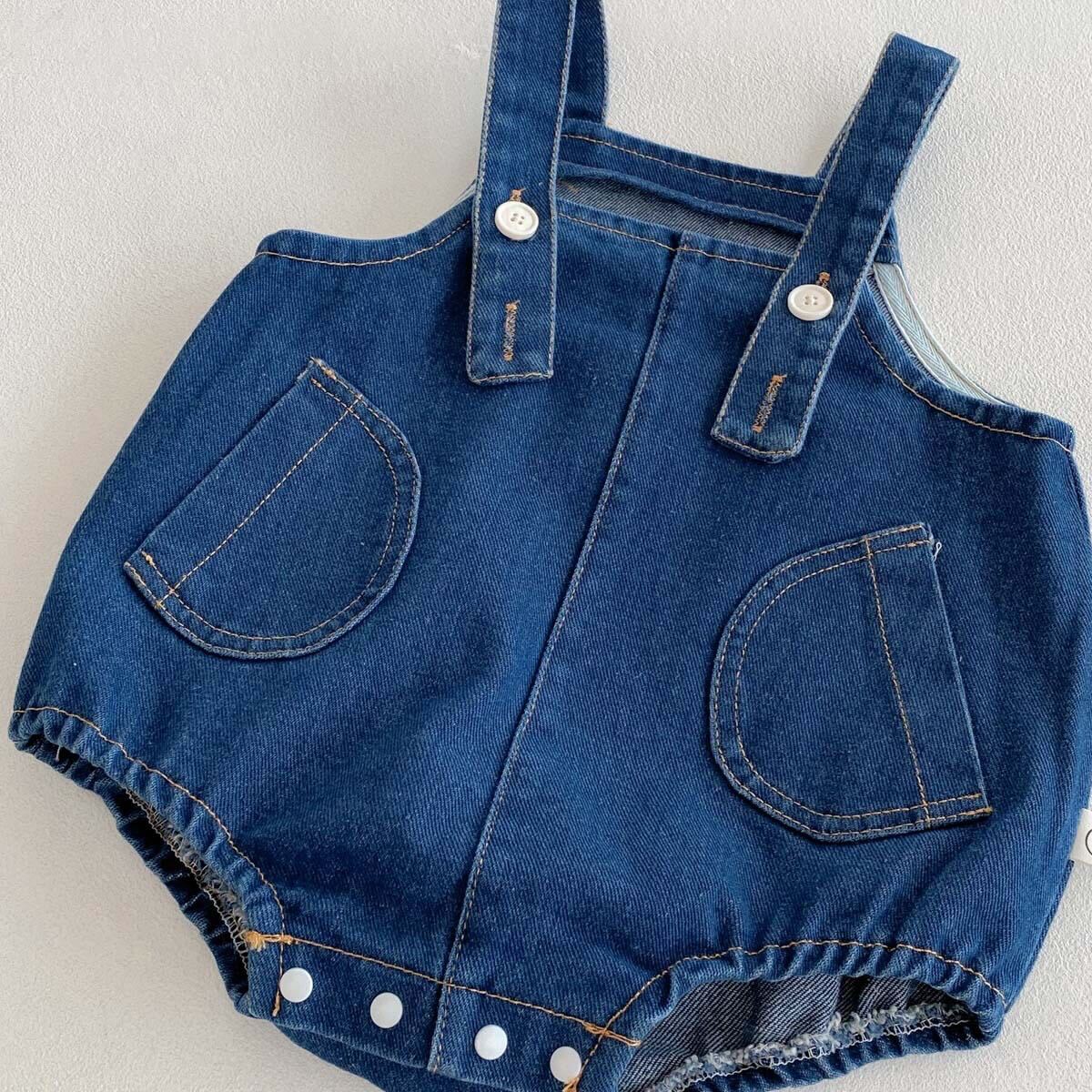 Denim double pocket romper