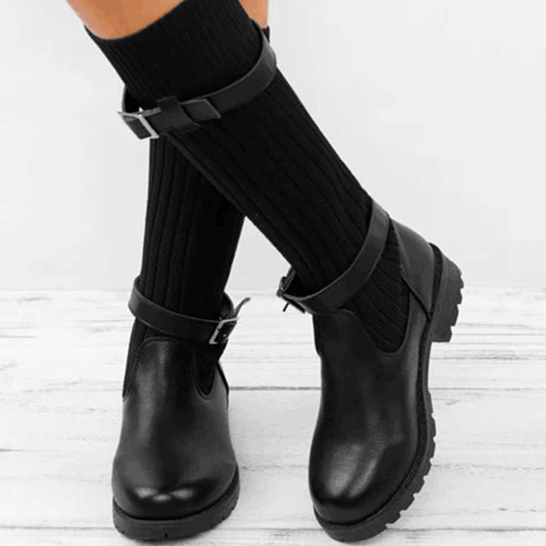 Kelly - Warm knitted wool leather boots for women