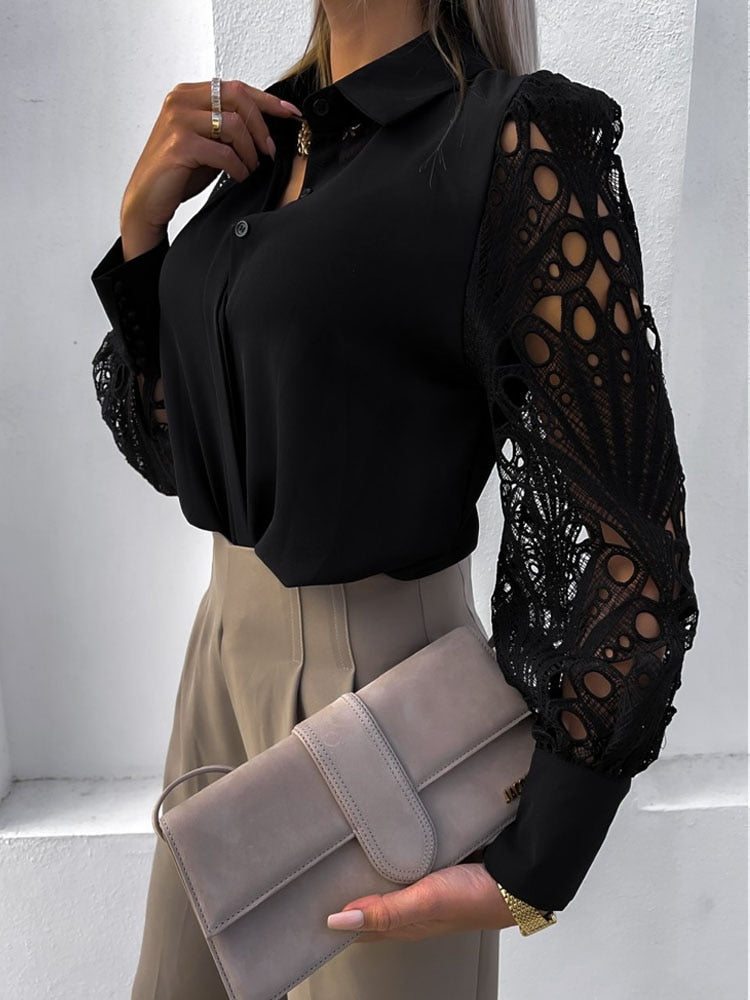 Elin - Luxury Blouse with Lace for Women: Stylish and Comfortable