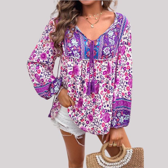 Elegant Kara Bohème Blouse with Stylish Paisley Print for Women