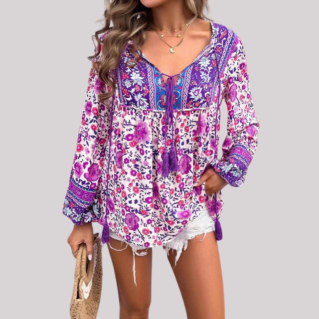 Elegant Kara Bohème Blouse with Stylish Paisley Print for Women