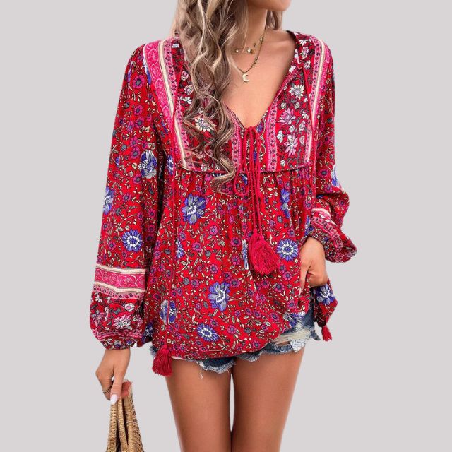 Elegant Kara Bohème Blouse with Stylish Paisley Print for Women