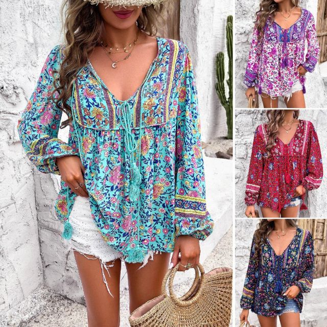 Elegant Kara Bohème Blouse with Stylish Paisley Print for Women