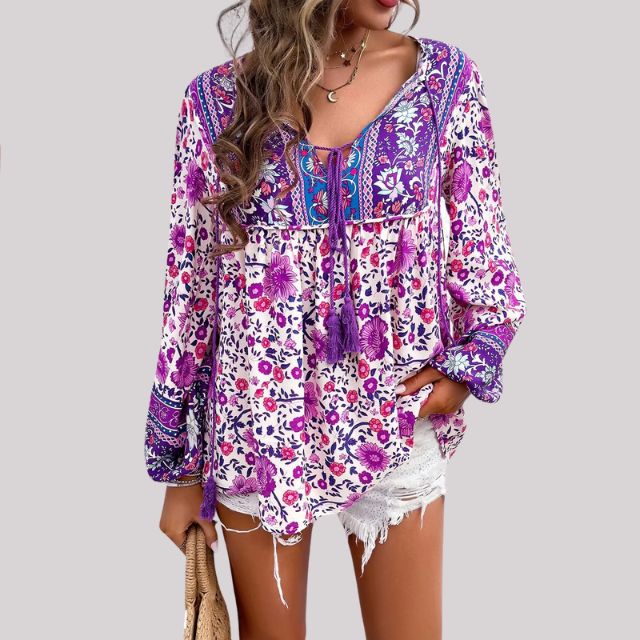 Elegant Kara Bohème Blouse with Stylish Paisley Print for Women