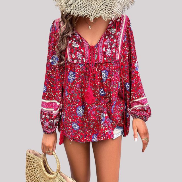 Elegant Kara Bohème Blouse with Stylish Paisley Print for Women