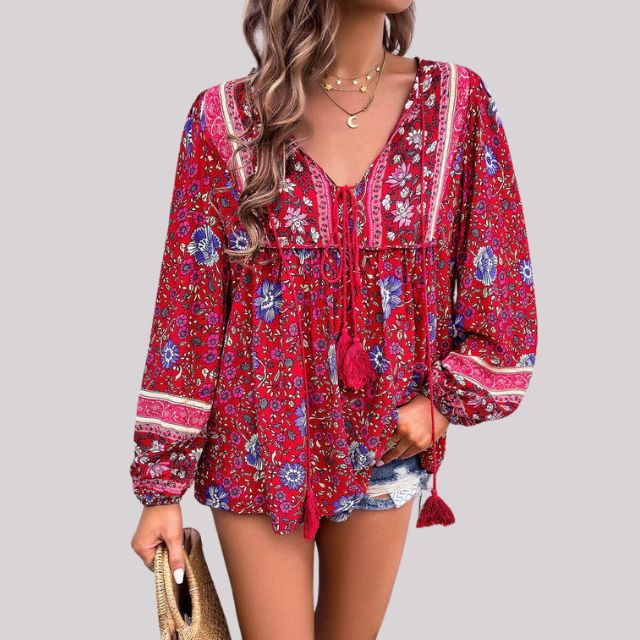 Elegant Kara Bohème Blouse with Stylish Paisley Print for Women
