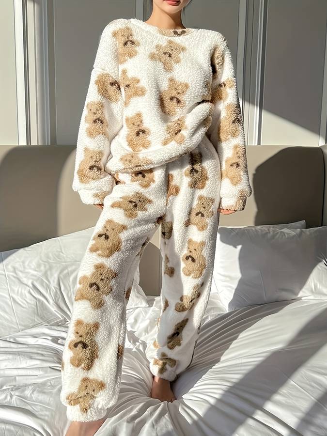 Danica - Cozy White Bear Print Loungewear Set for Women
