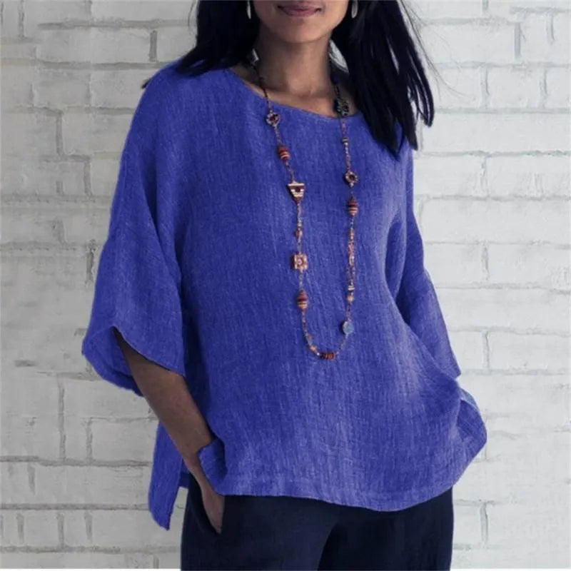 Maricel - Stylish Oversized Cotton and Linen Shirt for Women with Dreamy Sleeves