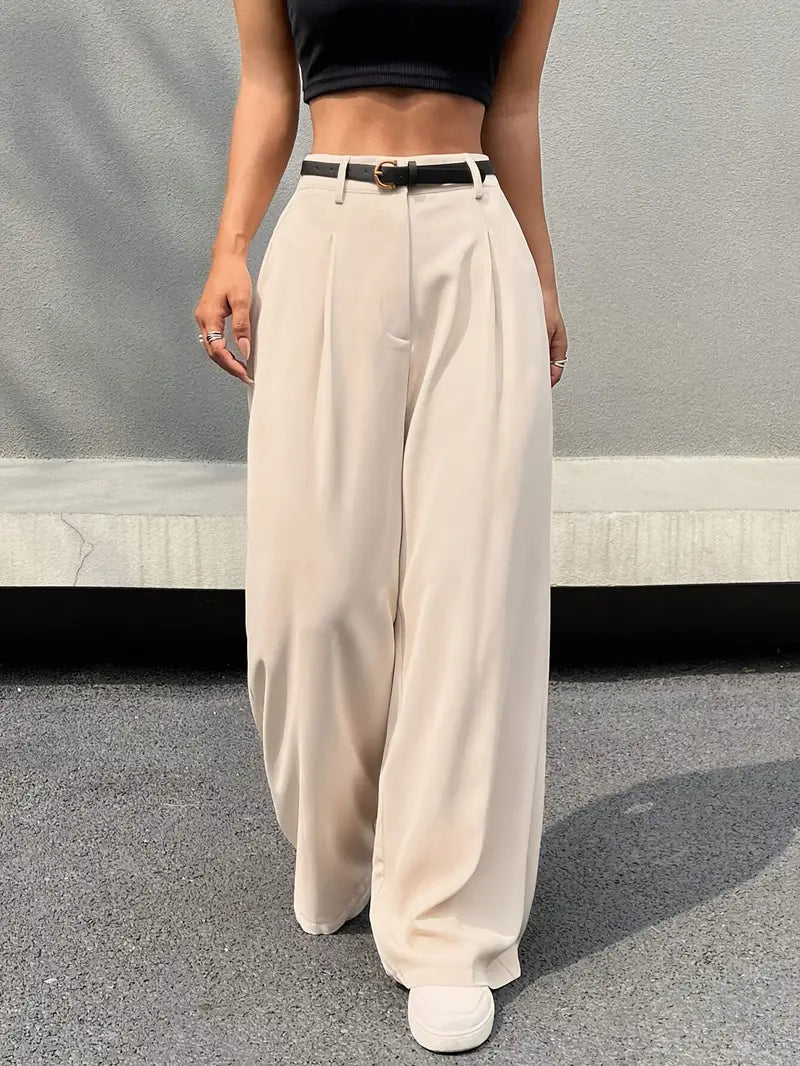 Doris - Elegant Women's Trousers with Pleats, Wider Legs and Stylish High Waist