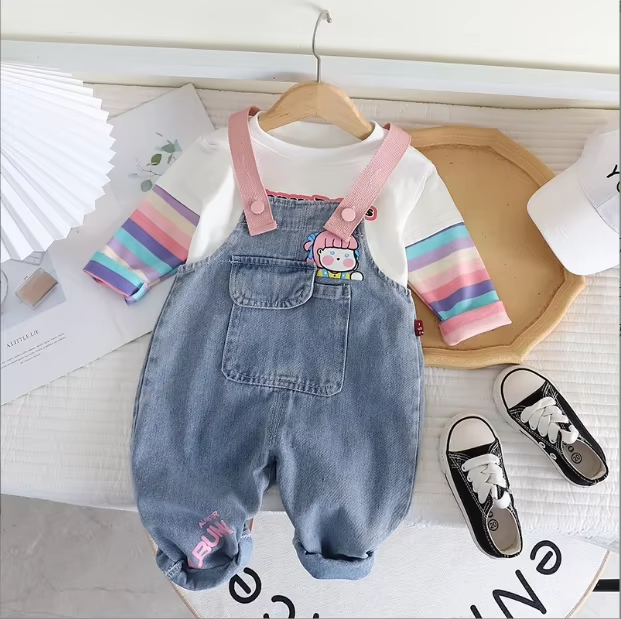 Girls' Stylish Casual Two-Piece Denim Suit Long-Sleeved