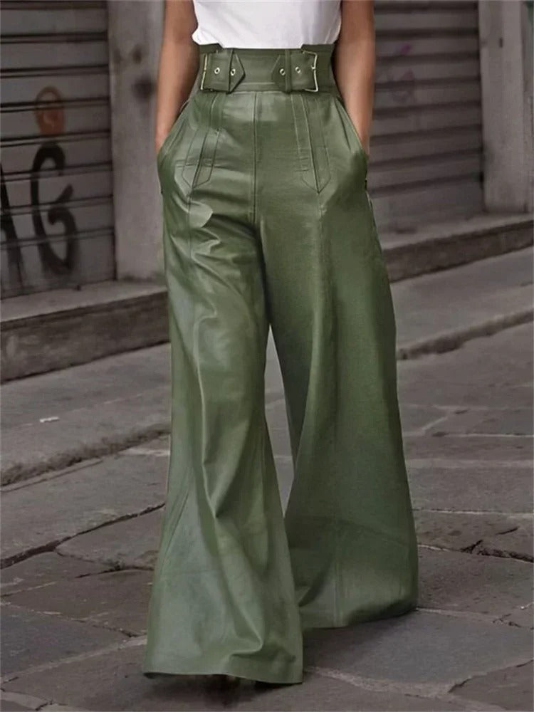 Eleanor - Faux leather high-waisted wide-leg trousers