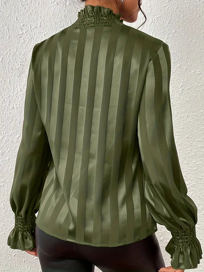 Camila - Elegant Autumn Chic Blouse with Raffled Details and Round Neckline for Women