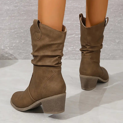 Claudia - Trendy Western Half-High Boots for a Stylish Look