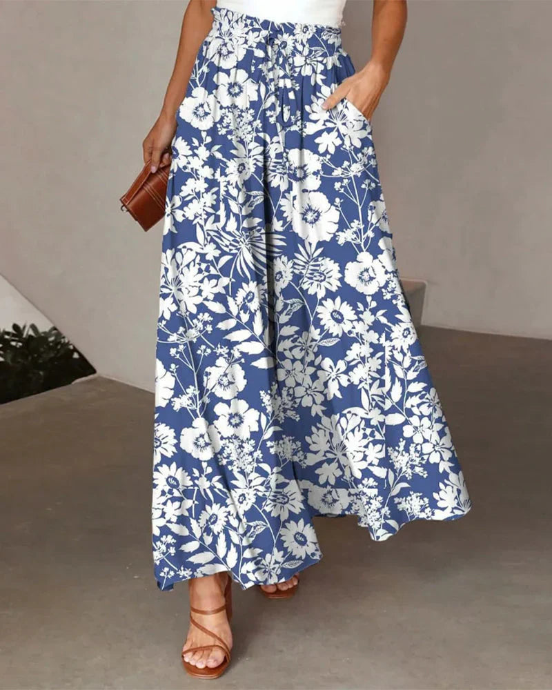 Olivia - Elegant trousers with trendy wide leg and beautiful floral print