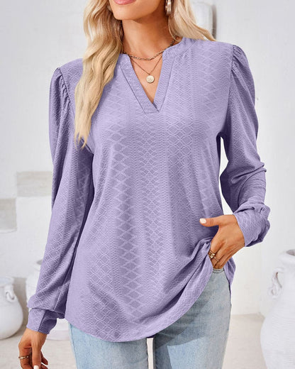 Amani - Elegant V-Neck Jacquard Top for a Trendy Autumn Look for Women