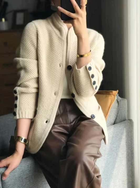 Jasmine - Stylish Knitted Cardigan with Chic High Collar