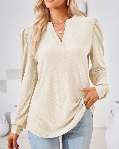 Amani - Elegant V-Neck Jacquard Top for a Trendy Autumn Look for Women